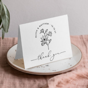 Minimalistisk blombröllop   Svart & Vit Elegans Tack Kort