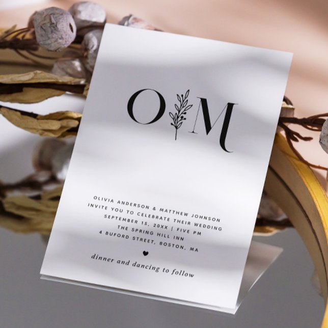 Minimalistisk blomhoch tid | Elegant svart & vitt Inbjudningar (Skapare uppladdad)