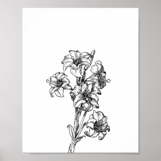Minimalistisk blomillustration blomkonst poster