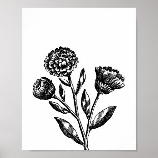 Minimalistisk blomillustration Blommig konst i sva Poster