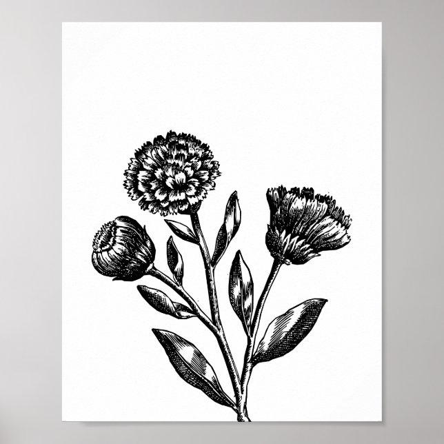 Minimalistisk blomillustration Blommig konst i sva Poster (Framsidan)