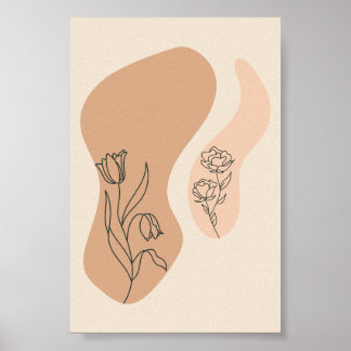 Minimalistisk blomlinjekonst abstrakt boho tryck