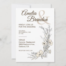 Minimalistisk blomlinjekonst bröllopsinbjudan