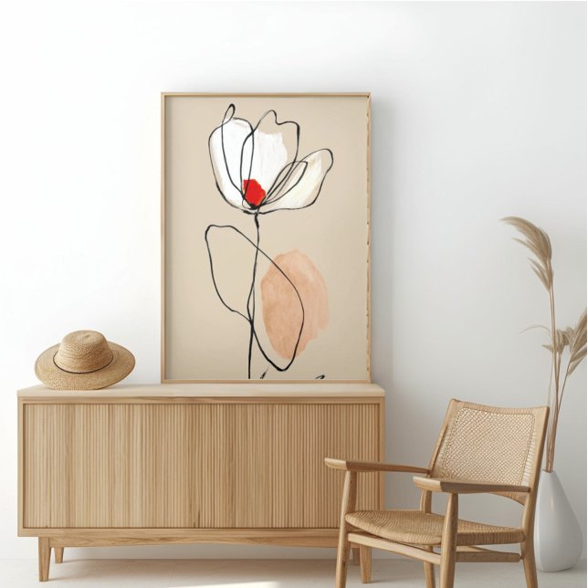 Minimalistisk blomlinjekonst Neutral abstrakt blom Canvastryck (Skapare uppladdad)