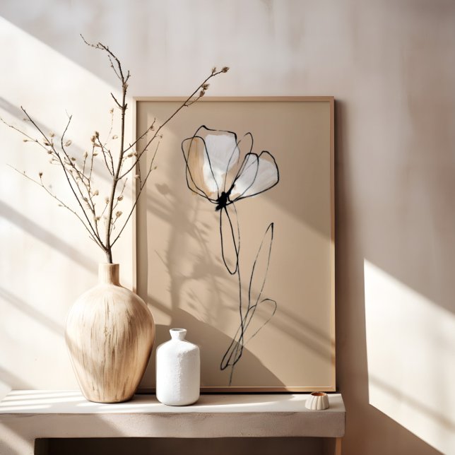 Minimalistisk blomlinjekonst | Neutral Abstrakt Canvastryck (Skapare uppladdad)