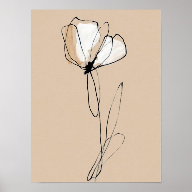 Minimalistisk blomlinjekonst | Neutral Abstrakt  Poster (Framsidan)