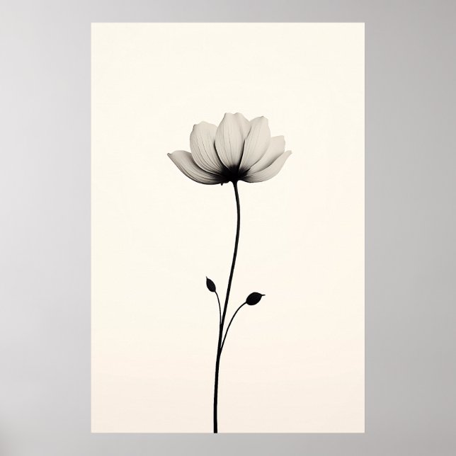 Minimalistisk blomma i svartvitt. poster (Framsidan)