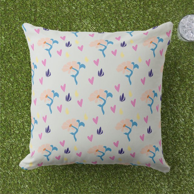 Minimalistisk blomma och hjärta Mönster Kudde (Gräs)