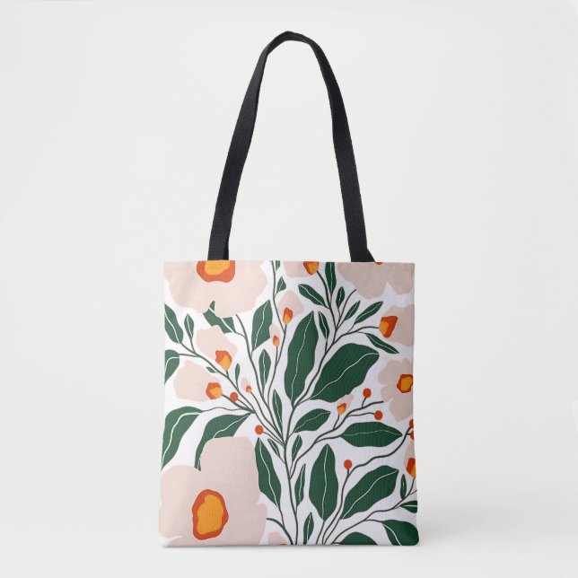 Minimalistisk blommig botanisk mönster handväska tygkasse (Framsida)