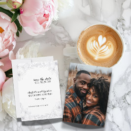 Minimalistisk Blommig Bröllopsfotografi Spara Datu Datumet