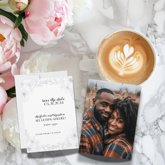 Minimalistisk Blommig Bröllopsfotografi Spara Datu Datumet (Skapare uppladdad)