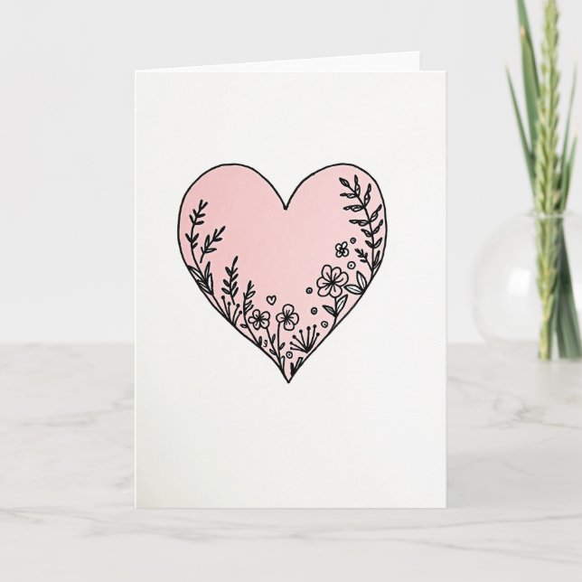 Minimalistisk Blommig Hjärtmatta Kort (Framsida)