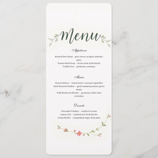 Minimalistisk Blommig Restaurang- eller Bröllopsme Program (Framsida)
