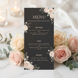 Minimalistisk Blommig Svart Restaurang eller Bröll Program