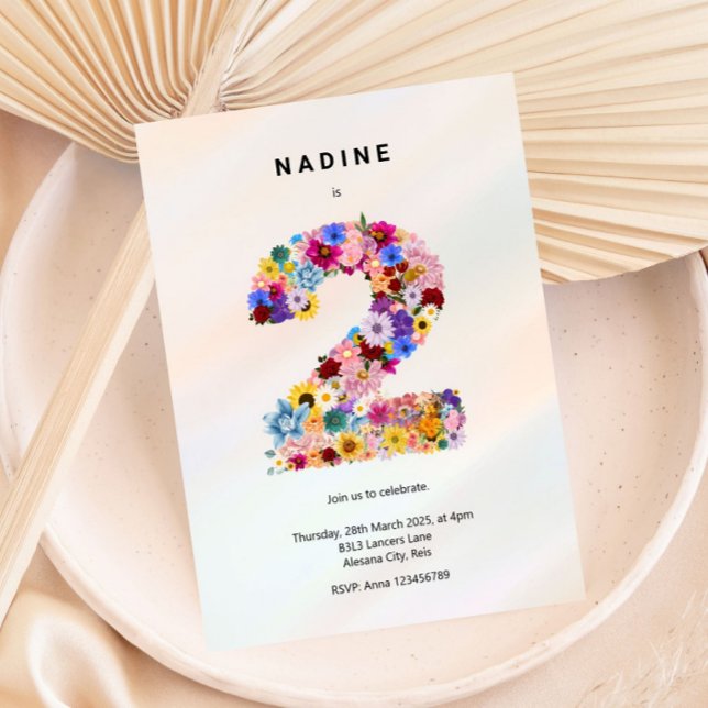 Minimalistisk Blommigt 2:a födelsedag Vår blommor Inbjudningar (Skapare uppladdad)