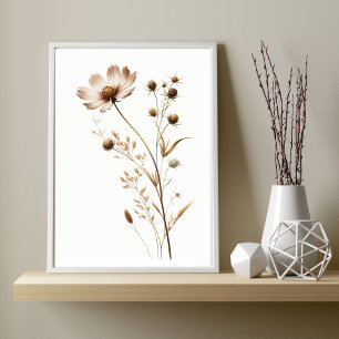 Minimalistisk Blommigt Art i Terracotta Poster