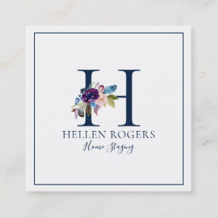 Minimalistisk blommigt av anpassningsbar monogram fyrkantigt visitkort