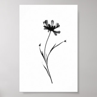 Minimalistisk Blommigt av Bläck-blomman i Abstrakt Poster
