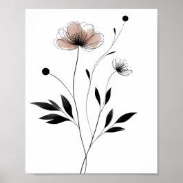 Minimalistisk Blommigt av Bläck-blomman i Abstrakt Poster