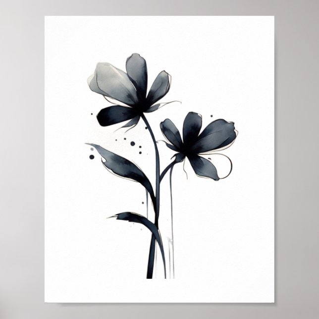 Minimalistisk Blommigt av Bläck Flower Abstrakt Ar Poster (Framsidan)