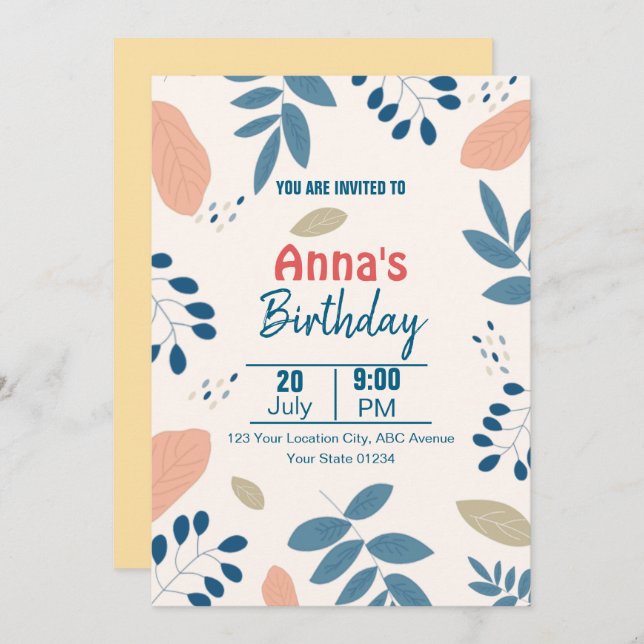 Minimalistisk Blommigt av botanisk Elegant födelse Inbjudningar (Fram/baksida)