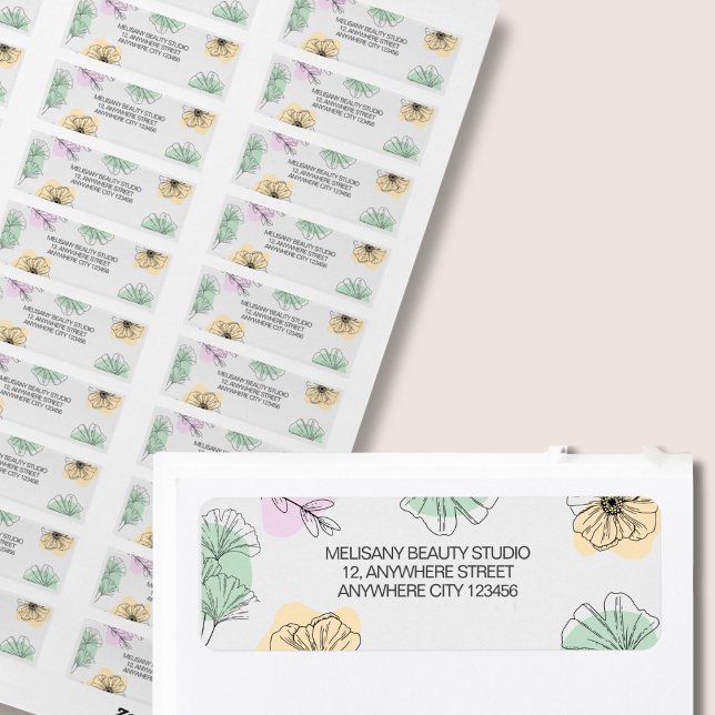 Minimalistisk Blommigt av modern Rosa Guld Grönt  Returadress Etikett (Skapare uppladdad)