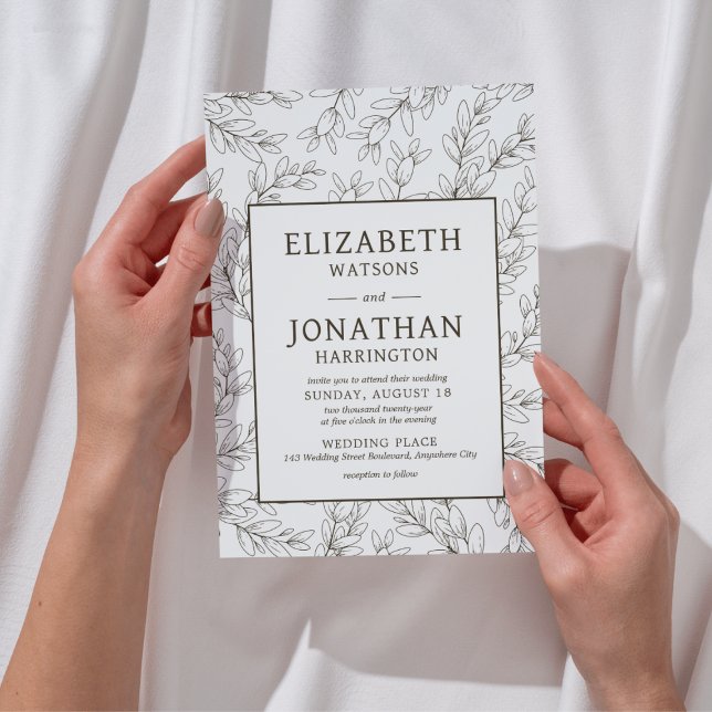 Minimalistisk Blommigt Beige Bröllop Inbjudningar (Floral Minimalist Beige Wedding Invitation)