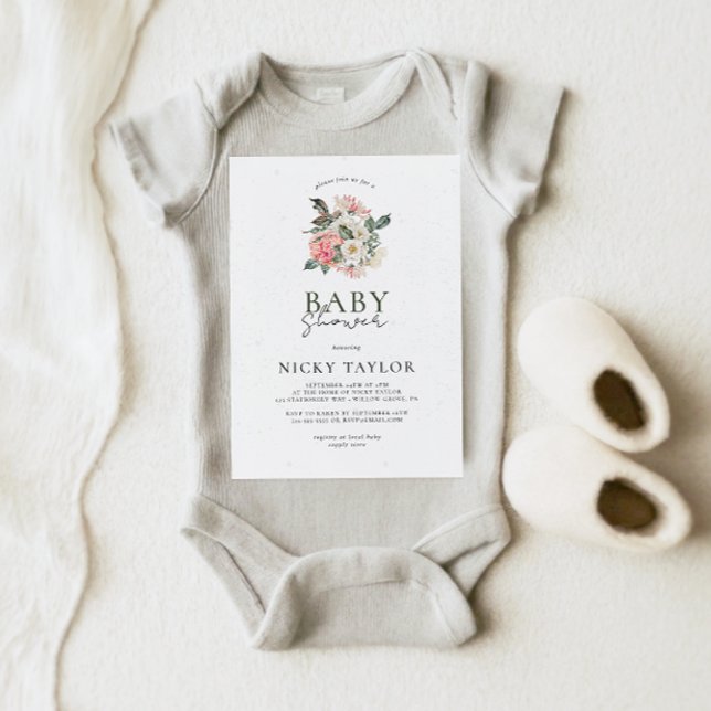 Minimalistisk Blommigt Bouquet Baby Shower Inbjudningar (Skapare uppladdad)