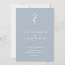 Minimalistisk Blommigt Bouquet Dusty Blue Bröllop Inbjudningar