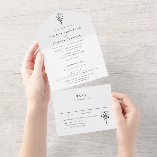 Minimalistisk Blommigt Bouquet Line Art Bröllop (Avrivbar del)