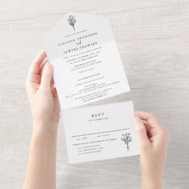 Minimalistisk Blommigt Bouquet Line Art Bröllop