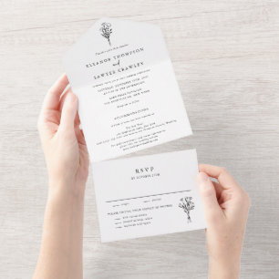 Minimalistisk Blommigt Bouquet Line Art Bröllop