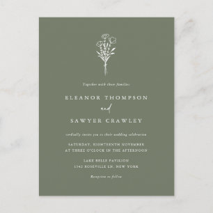 Minimalistisk Blommigt Bouquet Taupe Grönt Bröllop Inbjudan Vykort