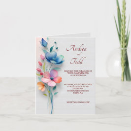 Minimalistisk blommigt bröllop har vikts inbjudan