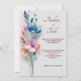 Minimalistisk blommigt bröllop inbjudningar