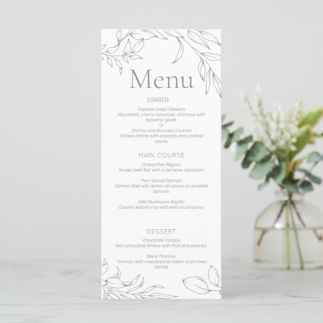 Minimalistisk Blommigt Bröllop Menu Meny (Stående Fram)