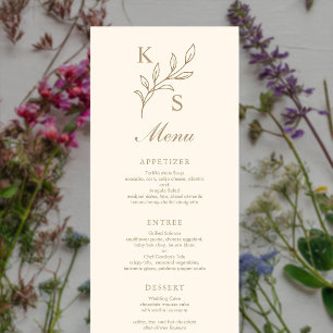 Minimalistisk blommigt Bröllop Monogram Meny