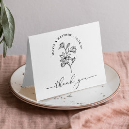 Minimalistisk Blommigt Bröllop | Svartvit Elegant Tack Kort