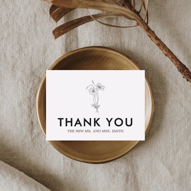 Minimalistisk Blommigt Bröllop Tack Kort (Minimalist Floral Modern Wedding Thank you Card)