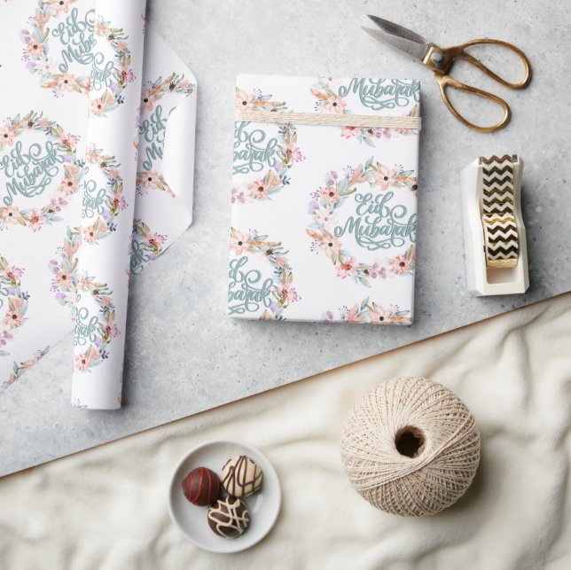 Minimalistisk Blommigt Eid Mubarak | Eid Gift Presentpapper (Hantverk)