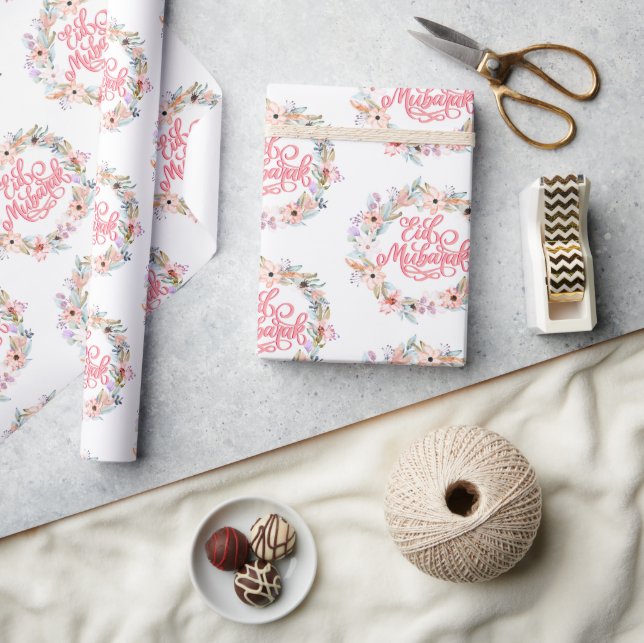 Minimalistisk Blommigt Eid Mubarak | Eid Gift Presentpapper (Hantverk)