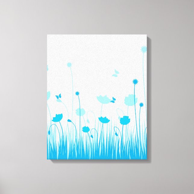 Minimalistisk Blommigt för blå och vit poppies Canvastryck (Framsida)