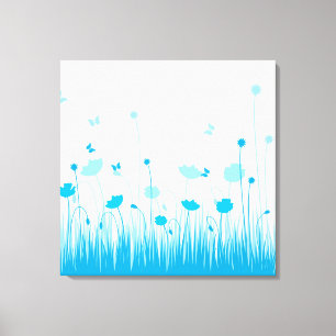Minimalistisk Blommigt för blå och vit poppies Canvastryck