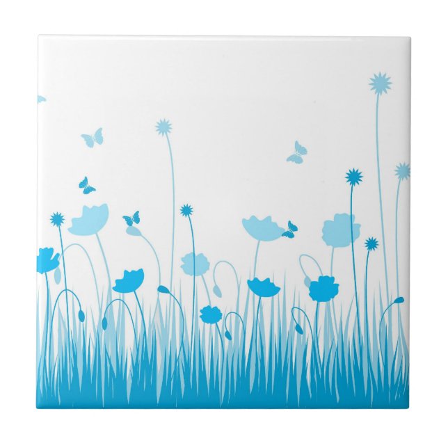 Minimalistisk Blommigt för blå och vit poppies Kakelplatta (Framsidan)