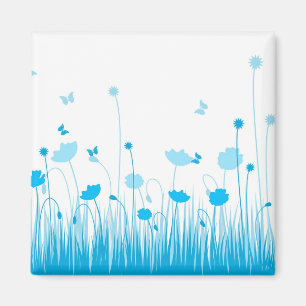 Minimalistisk Blommigt för blå och vit poppies Magnet