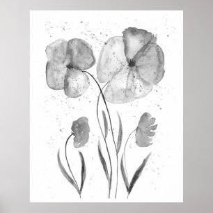 Minimalistisk Blommigt för Bläck-vattenfärg, svart Poster
