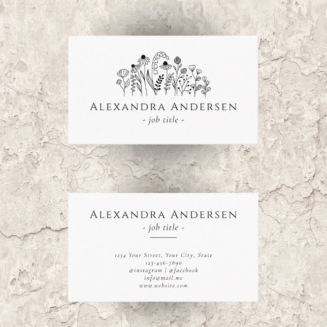 Minimalistisk Blommigt för enkla Wildblommor Visitkort (Simple Wildflowers Minimalist Floral Business Card)