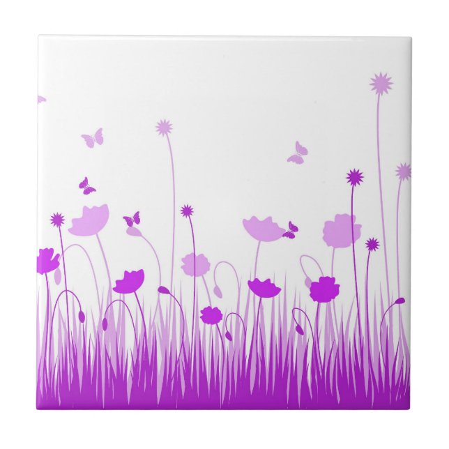 Minimalistisk Blommigt för Lila och vita vallmo Kakelplatta (Framsidan)