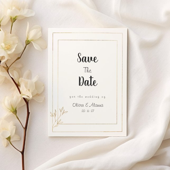 Minimalistisk blommigt för lyxvit guld Spara datum Inbjudningar (Luxury white gold minimalist floral Save The Date )