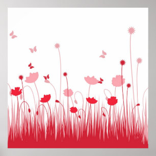Minimalistisk Blommigt för röda och vita vallmo Poster